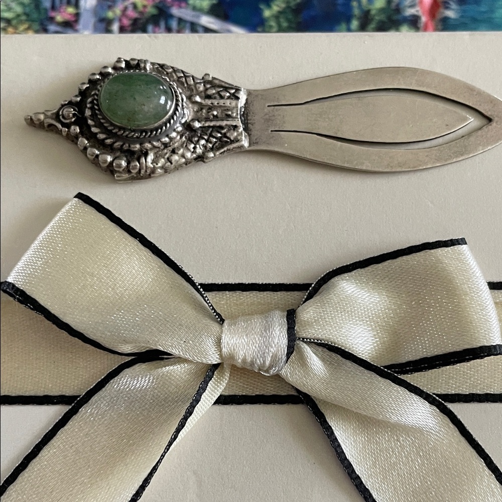 Elegant Silver Bookmark with Green Accent